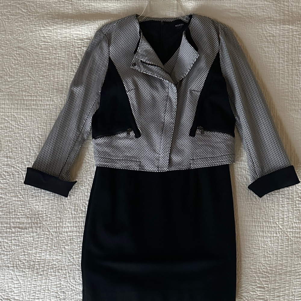 Worth Vintage 2 Piece Black and White Dress with Jacket